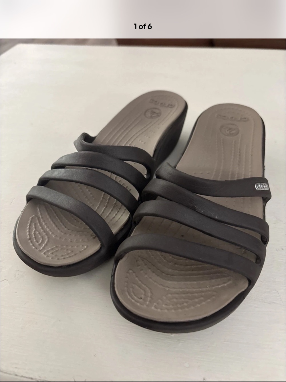 CROCS Brown Slide Sandals with Taupe Footbed